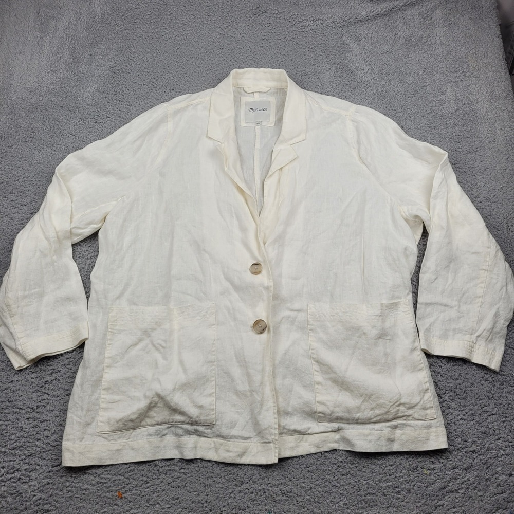 Madewell Linen Blend Blazer Jacket White 3X Lightweight Button Front Pockets‎